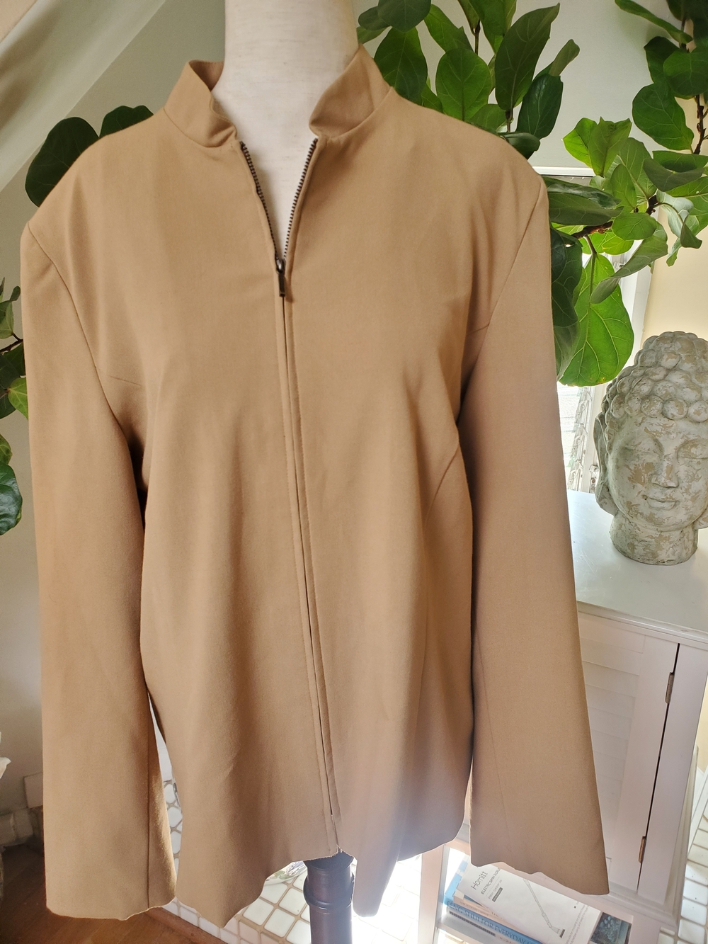 Vintage Versailles Tan Zip-Front Blazer Jacket